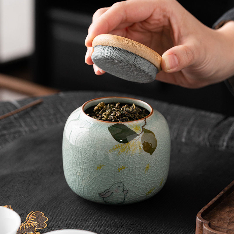 中式书法茶叶罐陶瓷迷你小号密封罐普洱红绿茶存茶空包装盒子便携
