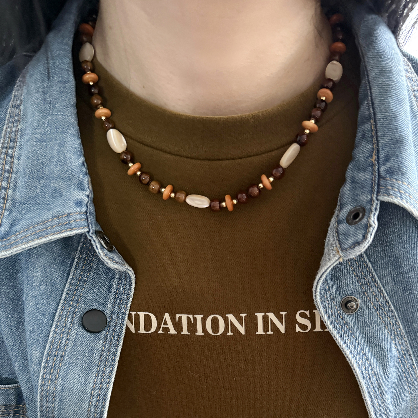 原创小众设计复古天然米黄玉项链