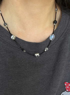 小众黑玛瑙黑发晶捷克珠串珠项链