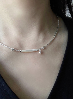 原创天然牙签珍珠碎银子串珠项链