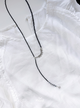 天然黑贝灰珍珠别致长款串珠项链