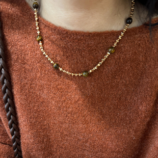 小众设计复古轻奢高级感天然虎眼石黑胆石串珠项链锁骨链颈链配饰