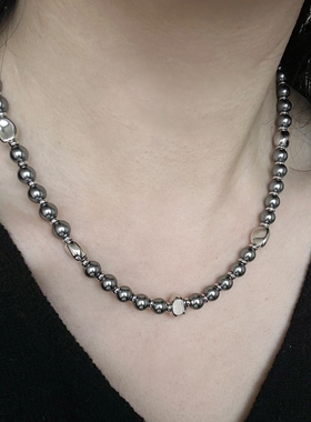 原创小众设计高级感轻奢女灰色珍珠金豆豆串珠项链锁骨链颈链配饰