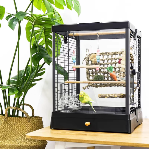 达洋新款家用高透玻璃全景观赏鸟笼子别墅珍珠虎皮牡丹鹦鹉B4001