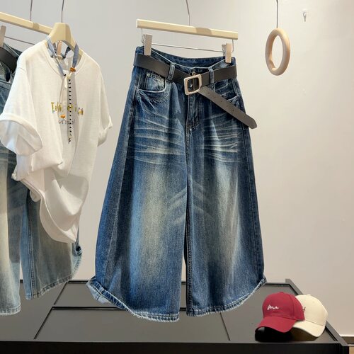 美式复古水洗做旧牛仔裤女夏季