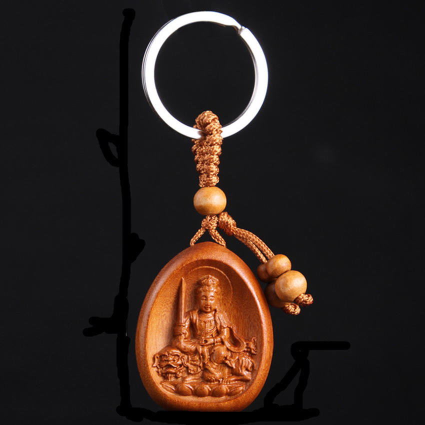 桃木文殊菩萨钥匙扣挂件属兔本命佛吊坠生肖兔太岁百解挂饰品男女