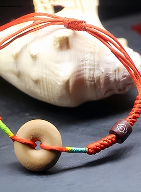 桃木平安扣红绳手链金刚结红手绳