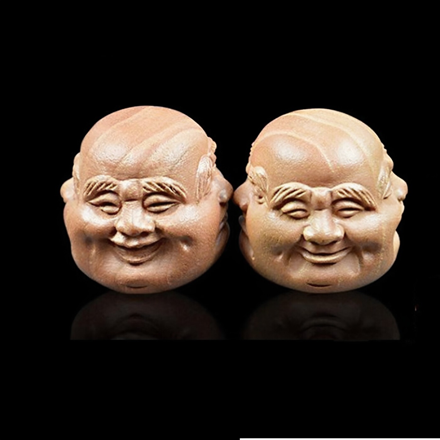 真桃木四面佛手把件原木雕弥勒佛有求必应笑佛手把件盘玩解压挂件