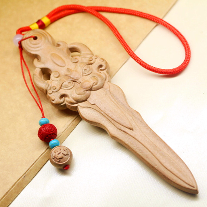 桃木剑挂件朱砂原木剑钥匙扣宝宝儿童剑平安压惊护身吊坠男女挂饰