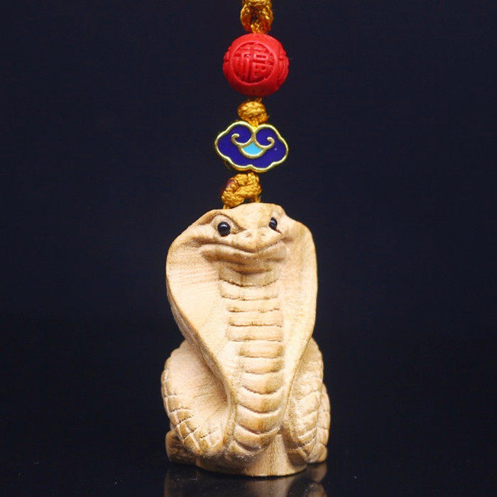 桃木生肖蛇钥匙扣挂件男女属蛇吉祥物原木灵蛇形吊坠朱砂好运平安