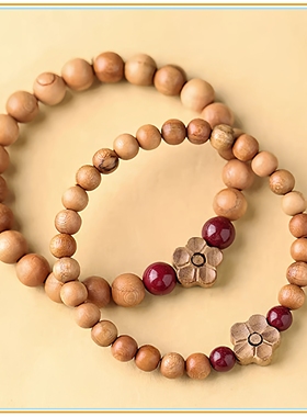 老桃木梅花红绳手链朱砂佛珠手串