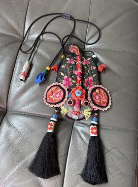 原创设计老绣虎头流苏项链 刺绣项链 国风毛衣链 袍子链 迷你小包