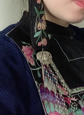 月果儿松桃老绣双面耳环长款苗银流苏耳饰纯手工刺绣耳环现货
