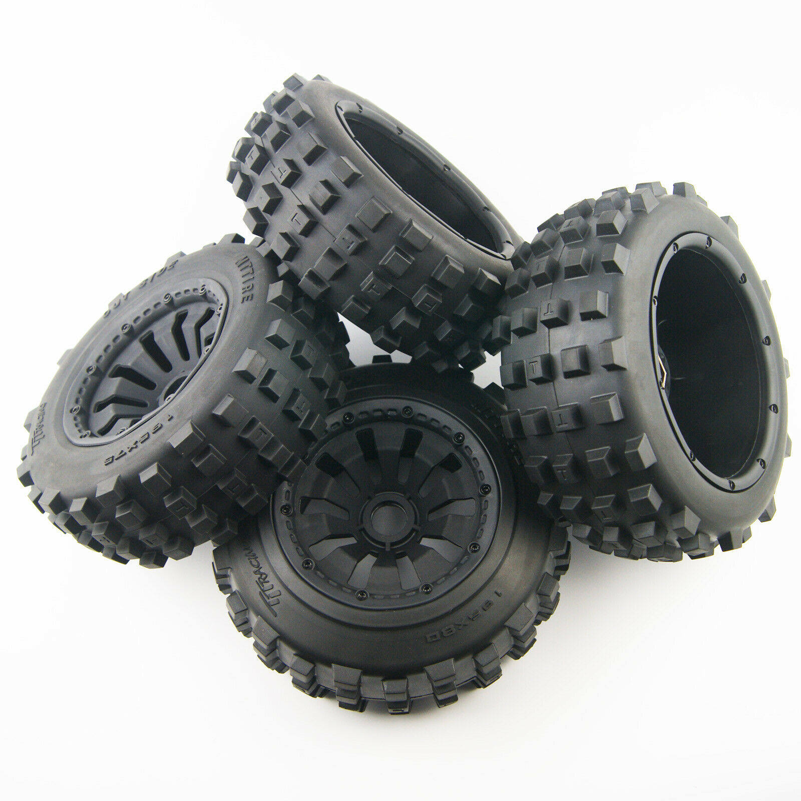 BAJA 5T SC FRONT & REAR HEATH TIRE ASSEMBLY BIG SPIKE TIRE METAL BONDING GROOVE RED BLUE ORANGE