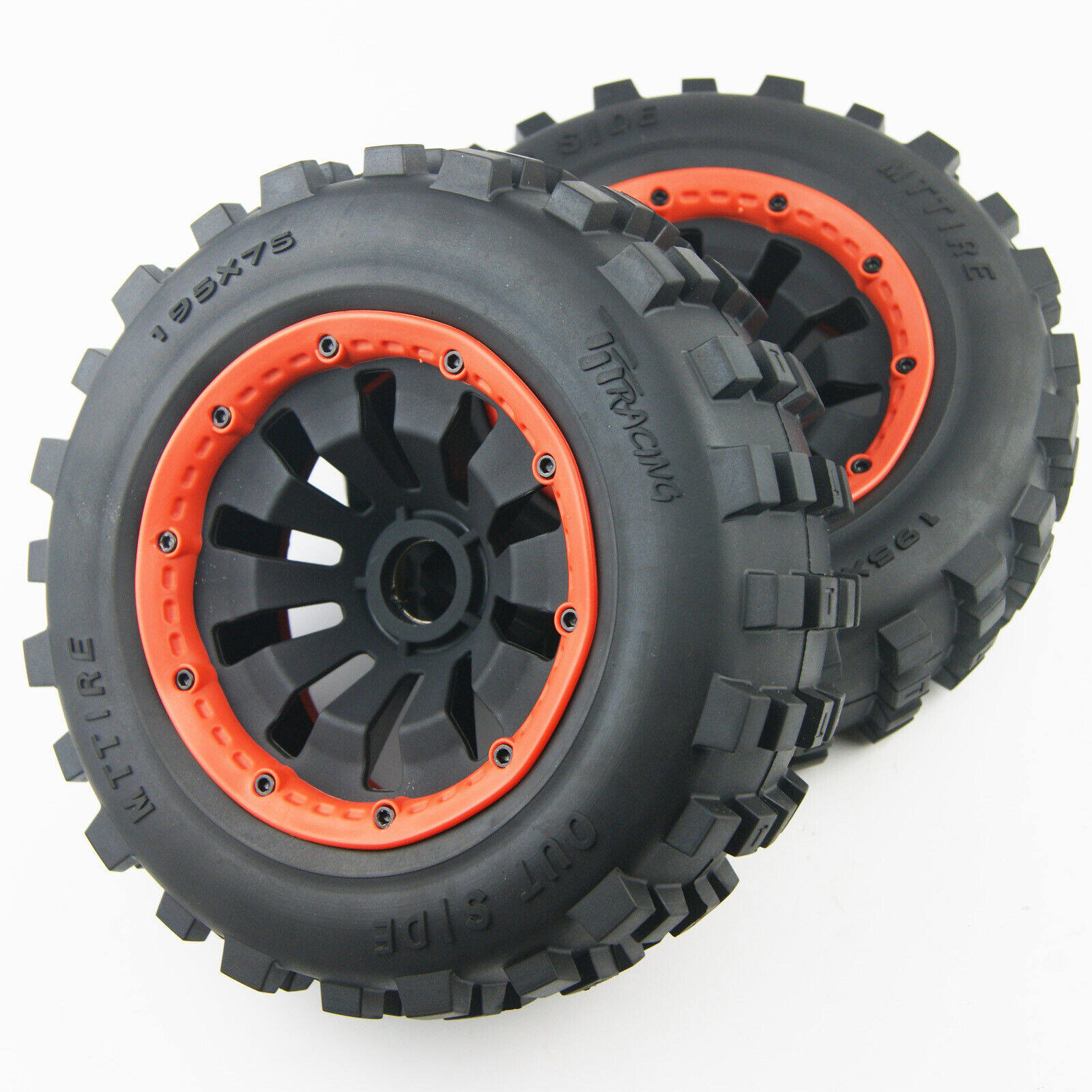 BAJA 5T SC FRONT & REAR HEATH TIRE ASSEMBLY BIG SPIKE TIRE METAL BONDING GROOVE RED BLUE ORANGE