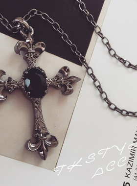 十字架黑钻项链合金长款圈圈男女