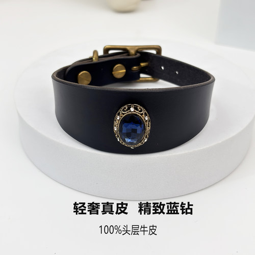支持定制头层牛皮可调宠物项圈