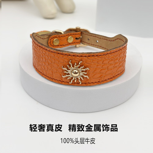 支持定制金属太阳花真皮宠物项圈