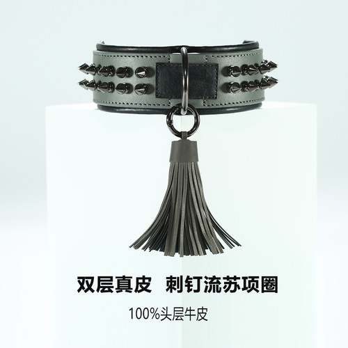 100%头层牛皮高端中大型犬狗项圈