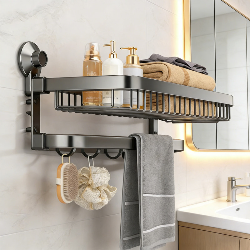 太力吸盘毛巾架卫生间免打孔浴室置物架淋浴间洗澡间浴巾收纳架子