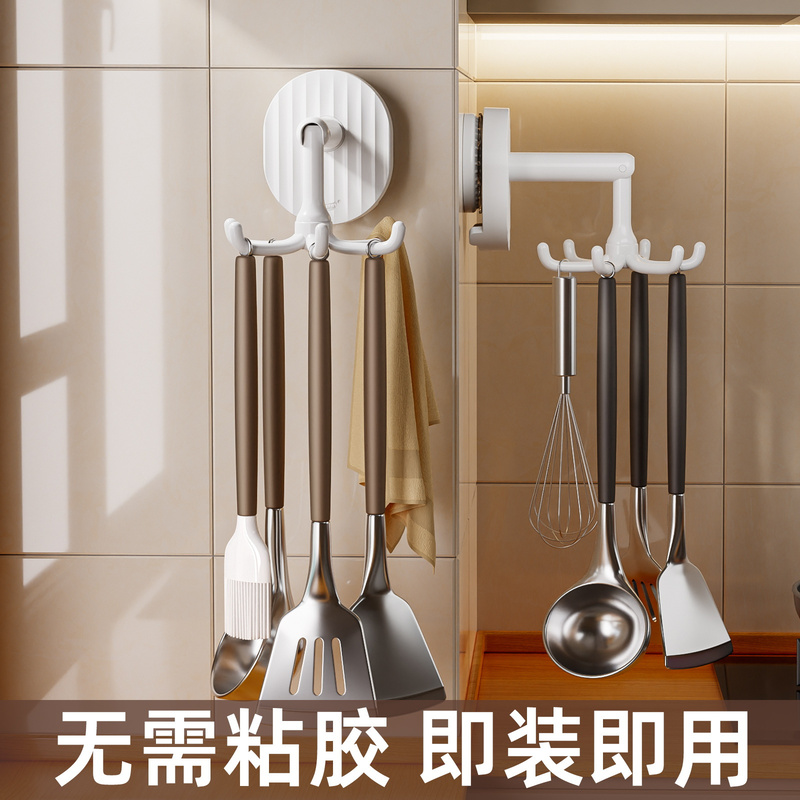 太力厨房吸盘旋转挂钩免打孔置物架壁挂式锅铲勺子挂架铲子收纳架怎么样,好用不?