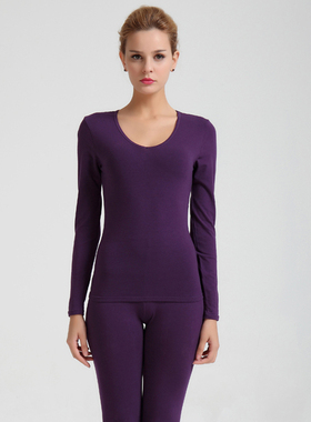 皮尔卡丹保暖内衣女士套装 专柜同款P36432纯棉圆领V领薄秋衣秋裤