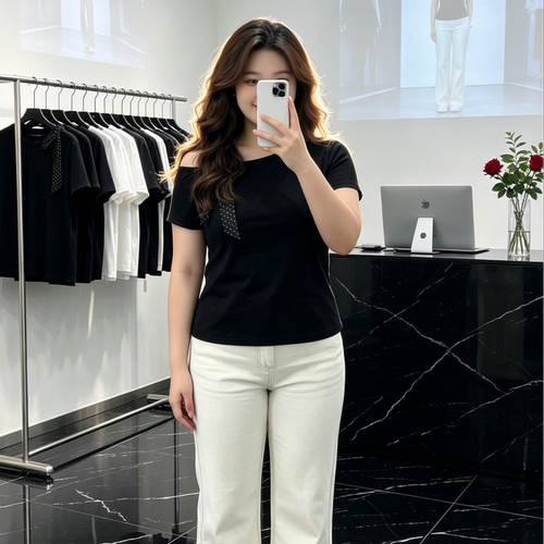 复古港式百搭大码露肩系带蝴蝶结设计短袖T恤女修身显瘦洋气上衣