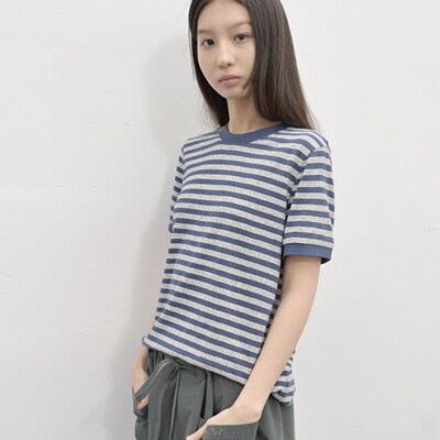 WITHSUUGAR棉麻正肩细条纹T恤