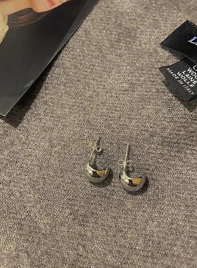 自制韩国out of label通体S925纯银电镀白金月牙耳钉happyrim同款