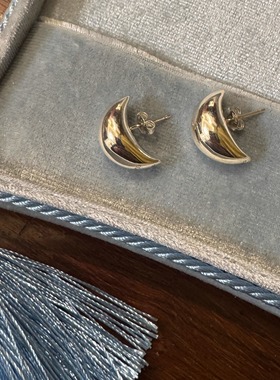 自制怒推韩国verso通体S925纯银空心圈形耳环月亮耳钉主理人同款