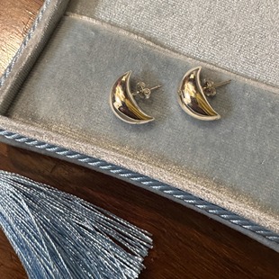 自制怒推韩国verso通体S925纯银空心圈形耳环月亮耳钉主理人同款