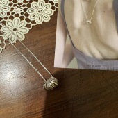 多层圆环项链 自制韩国outoflabel 通体S925纯银 贝壳C形耳钉