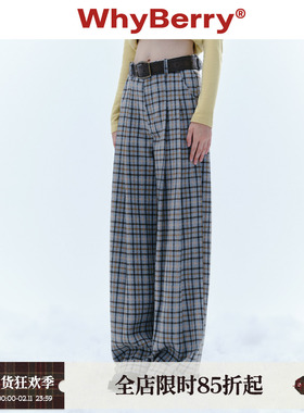 WhyBerry 24AW“慵懒冬日”复古毛呢格子裤宽松格纹长裤2024秋冬