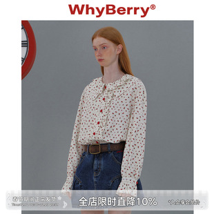 WhyBerry 24AW“西西里漫花”白色碎花长袖衬衫宽松衬衣少女风