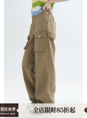 WhyBerry 22AW“谁穿谁帅”原创复古水洗直筒口袋工装长裤小个子