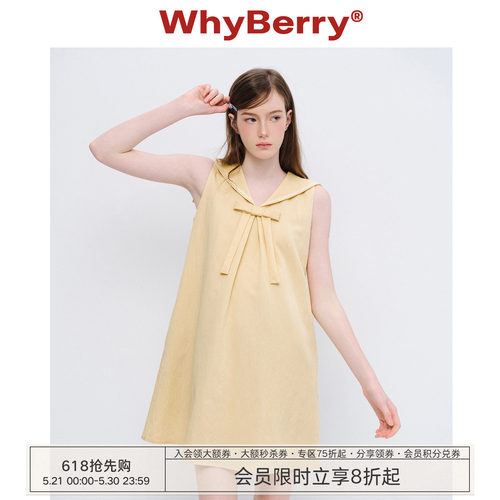 WhyBerry 26SS“少女纪元”蝴蝶结绑带连衣裙海军领a字无袖短裙女