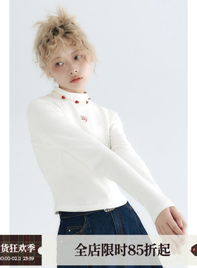 WhyBerry 22AW“恒温急救包”定制基础绣花半高领长袖纯棉打底衫