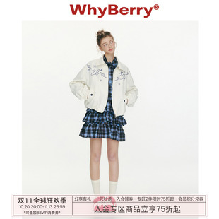 WhyBerry 26SS“跃动轨迹”白色绣花夹克小众设计感棒球服外套女