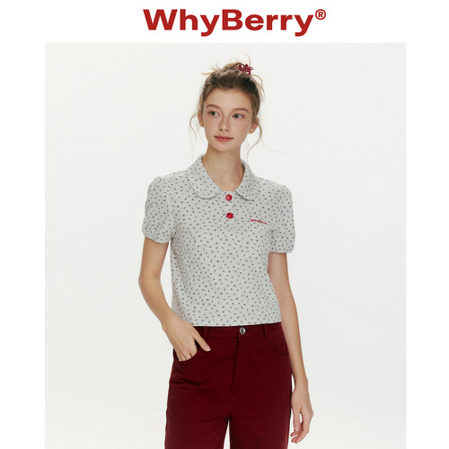 WhyBerry 26SS“小夏花语”碎花娃娃领短款上衣甜美学院风短袖女
