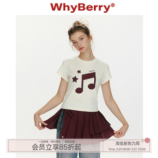 上衣女艺术感短款 WhyBerry 音符印花短袖 草莓乐章 正肩t恤 26SS