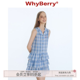 翻领格纹蛋糕裙撞色绣花纽扣连衣裙女夏 夏恋曲 WhyBerry 25SS
