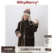 WhyBerry 25AW“冷莓生巧”灯芯绒中长款棉服拼接毛领冬季厚外套