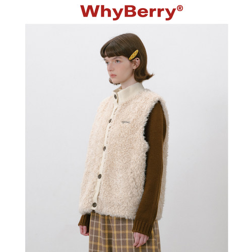WhyBerry 25AW“牧羊少女”毛茸茸罗纹马甲保暖背心坎肩厚外套冬