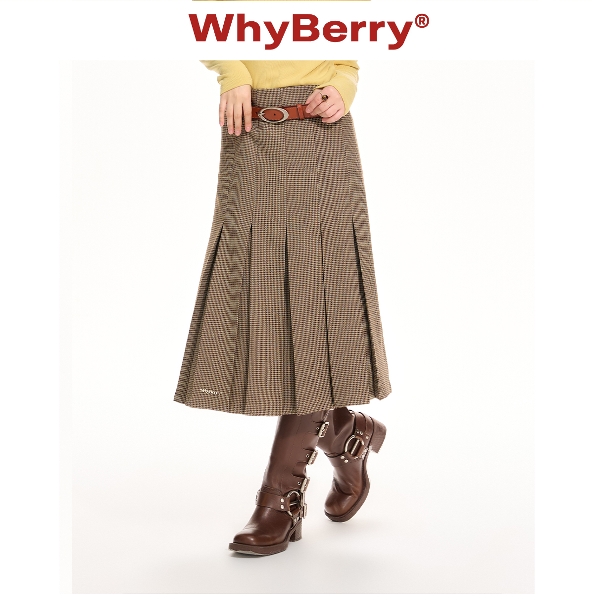 WhyBerry收腰百褶半身裙