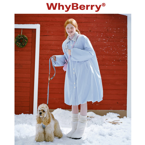 WhyBerry蓝色落肩棉服