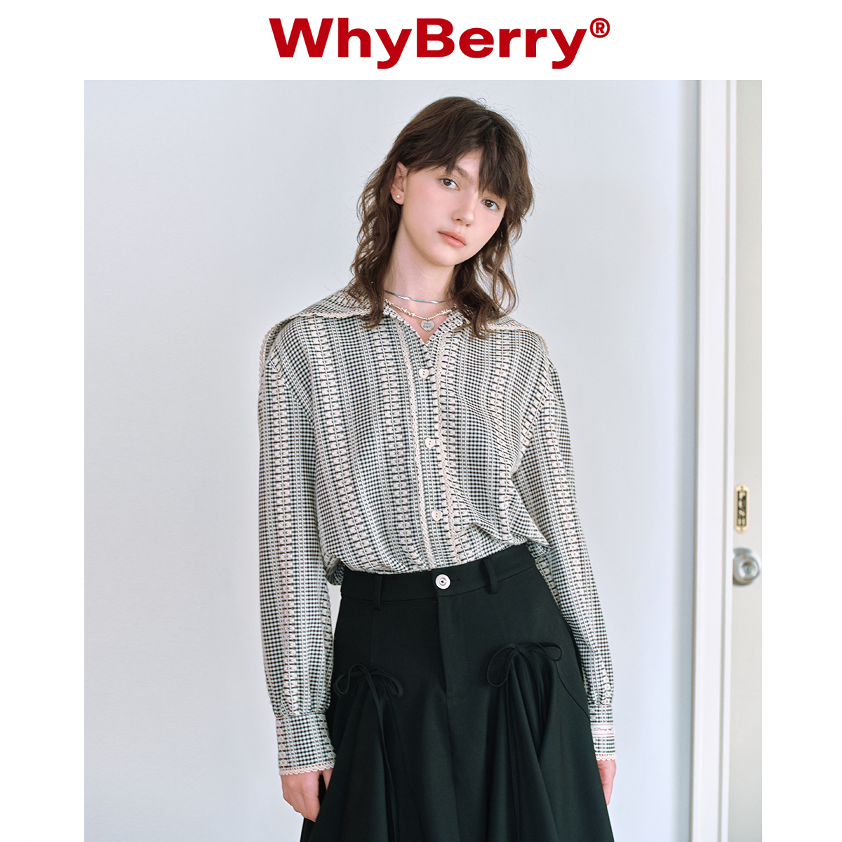 WhyBerry宽松涤棉混纺海军领衬衫