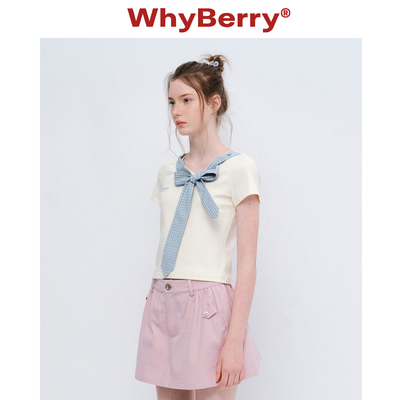 WhyBerry 26SS“甜心罗曼史”立体蝴蝶结短袖T恤设计感短款上衣