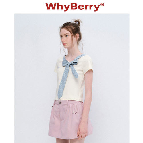 WhyBerry 26SS“甜心罗曼史”立体蝴蝶结短袖T恤设计感短款上衣