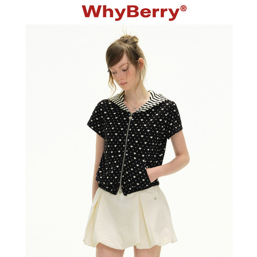 WhyBerry 26SS“闪星少女”爱心印花连帽短袖外套女甜酷开衫上衣
