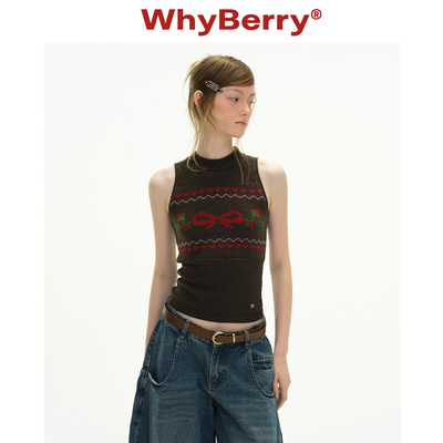 WhyBerry 26SS“草莓次元”复古蝴蝶结挂脖针织背心新款无袖上衣
